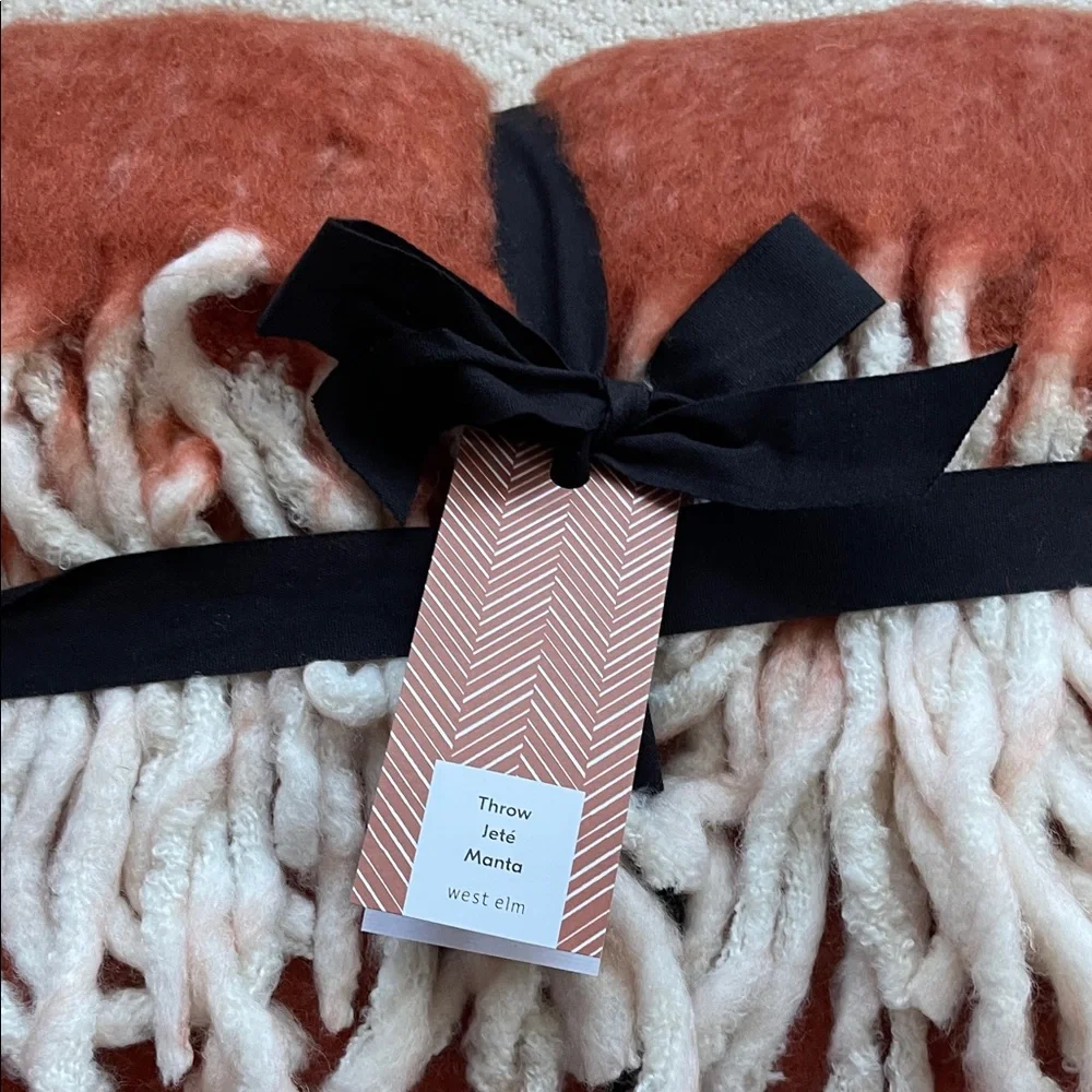 West Elm Terracotta and Ivory Throw Blanket